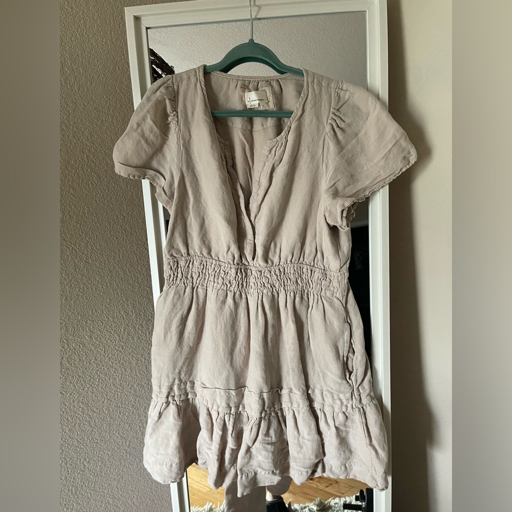 Anthropologie Somerset Beige V-Neck Tiered Mini Dress